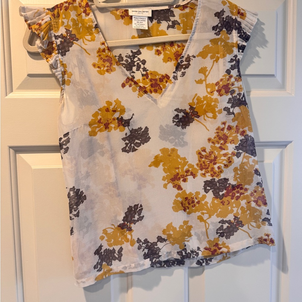 Dries van Noten Floral V-Neck blouse - Yellow and Gray